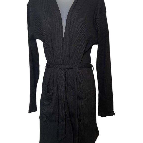 Cosabella Britt Cardi Robe Black NWT Cotton Modal Blend Pockets Belted Size M/L - Picture 2 of 5